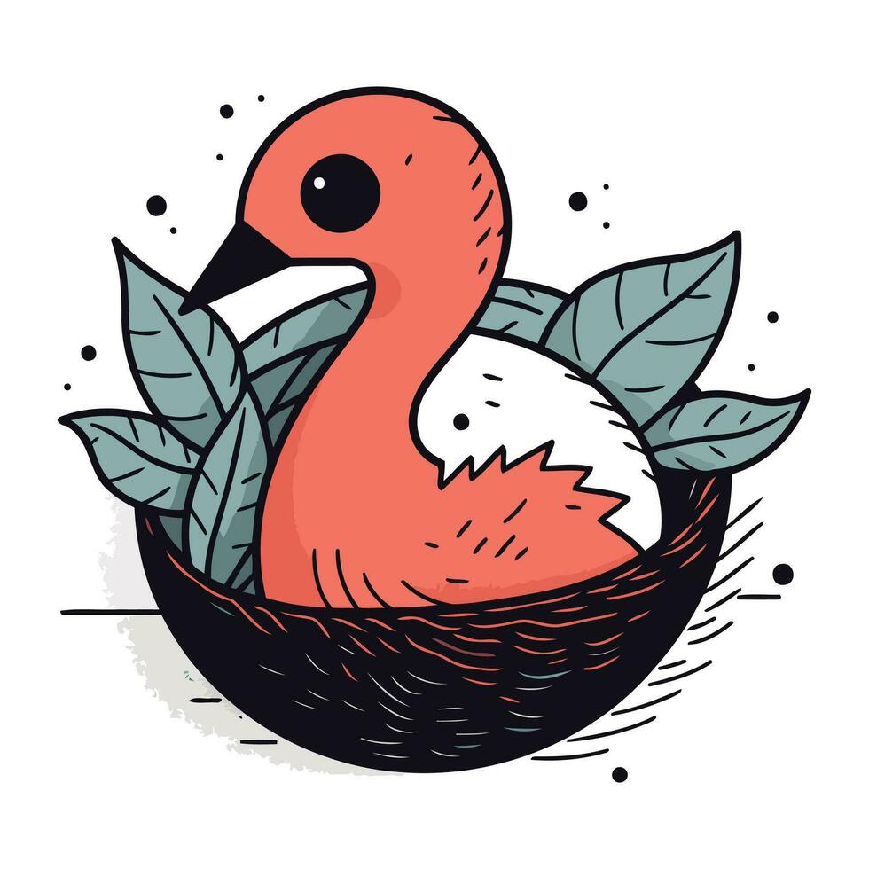 Flamingo im das Nest. Vektor Illustration im Karikatur Stil.