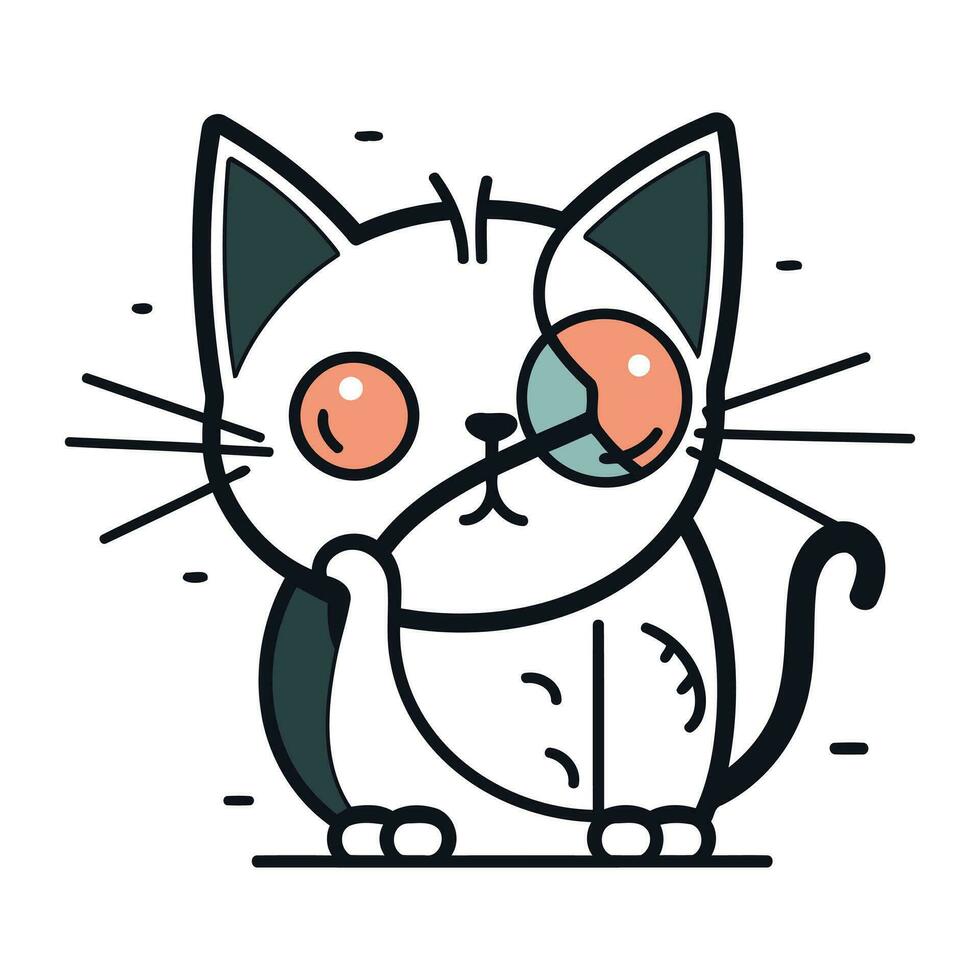 söt tecknad serie katt med glasögon. vektor illustration i klotter stil.