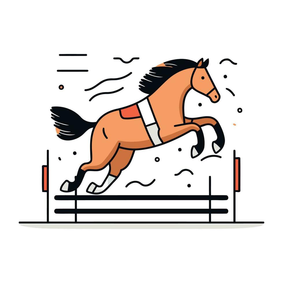 häst Hoppar över hinder. vektor illustration i platt tecknad serie stil.