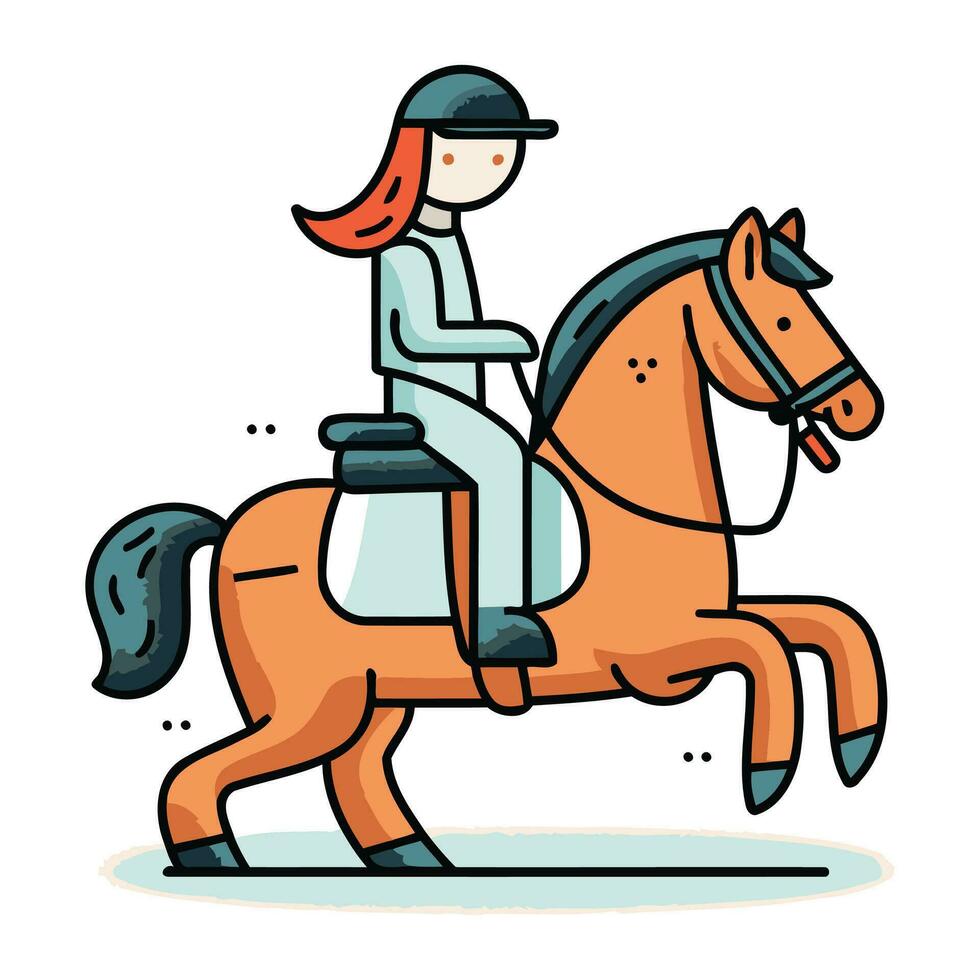Vektor Illustration von ein Mädchen Reiten ein Pferd auf ein Weiß Hintergrund.