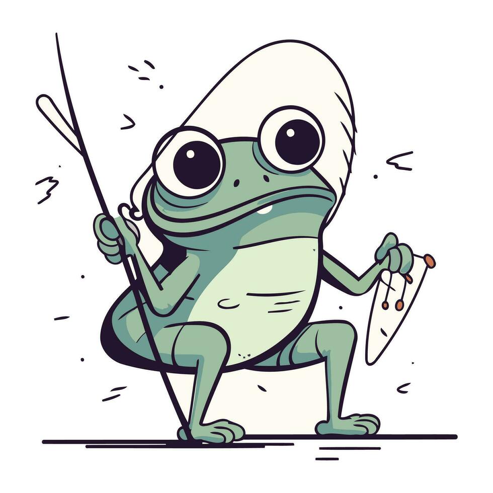 Frosch Karikatur mit ein Messer und ein Bürste. Vektor Illustration.