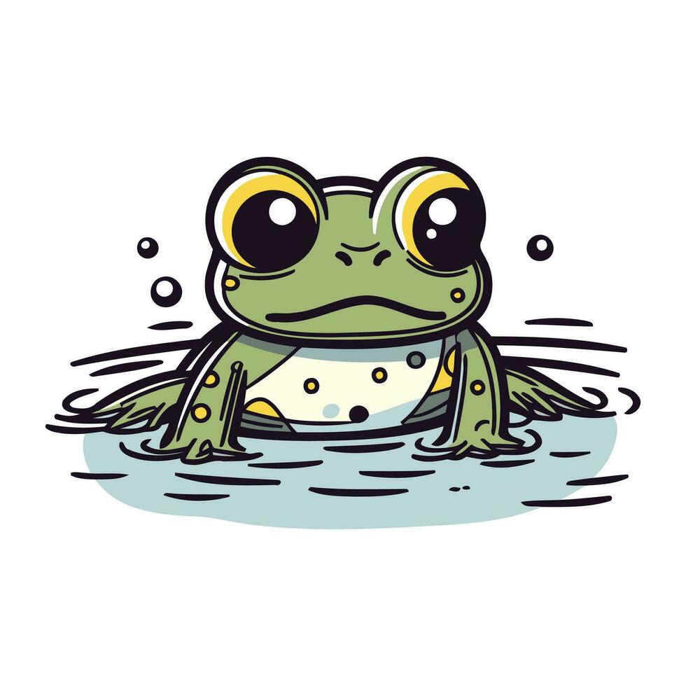 Frosch im das Wasser. süß Karikatur Charakter. Vektor Illustration.