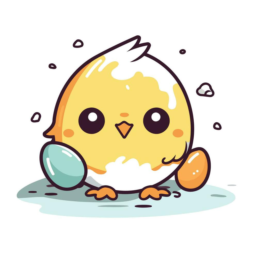 söt liten kyckling med ägg på vit bakgrund. vektor illustration.