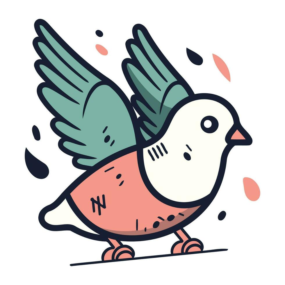 Vektor Illustration von süß Vogel mit Flügel. Linie Kunst Stil Design.