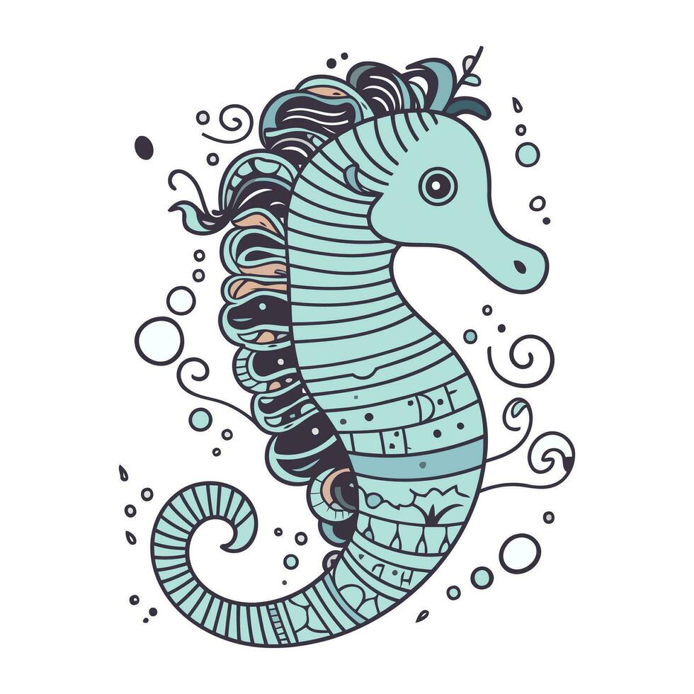 hippocampus. hav häst. hand dragen vektor illustration.