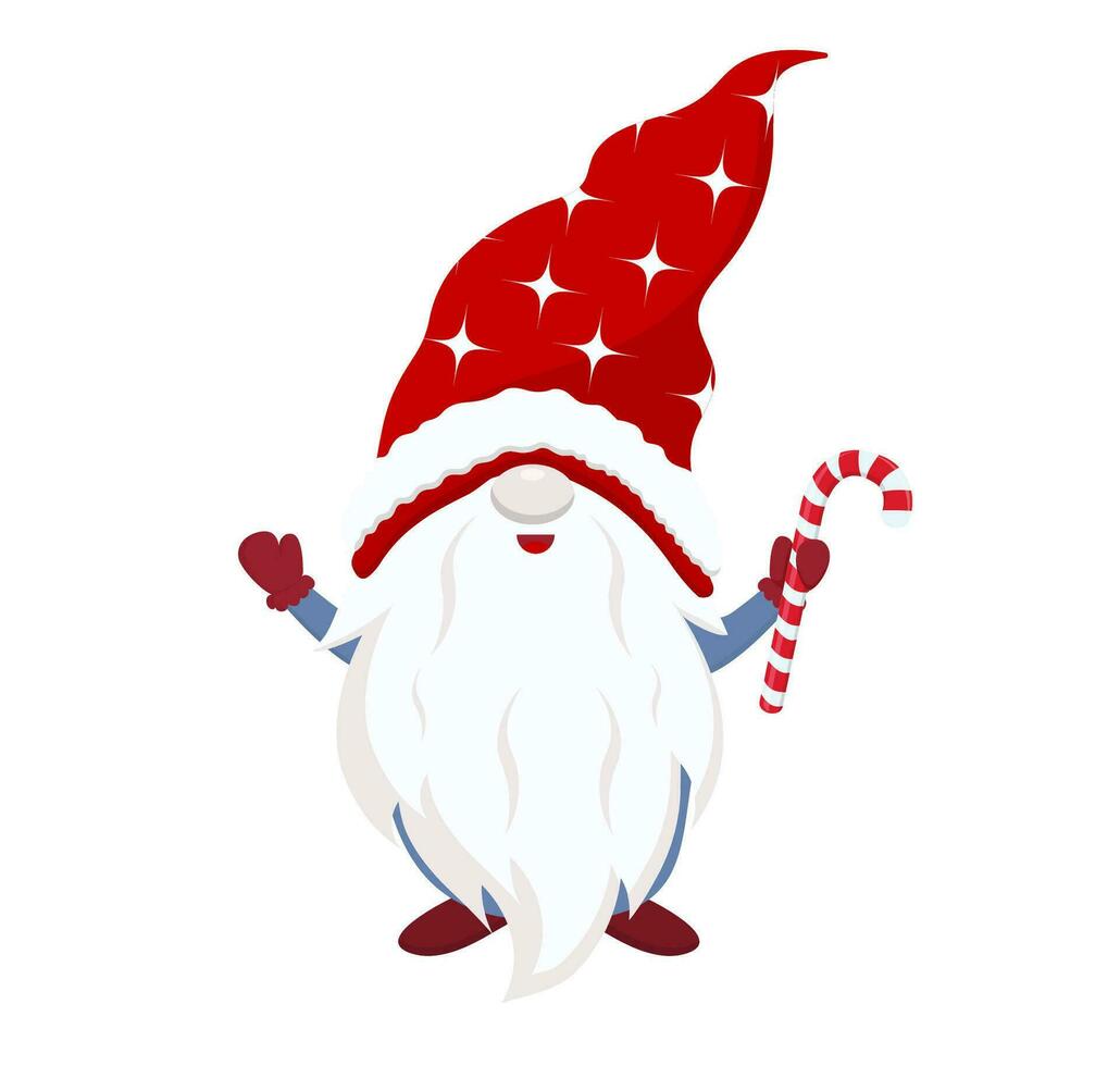 söt jul santa gnome med jul träd. vektor illustration