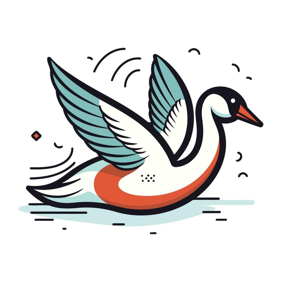 Schwan mit Flügel und Rettungsring isoliert Symbol Vektor Illustration Design