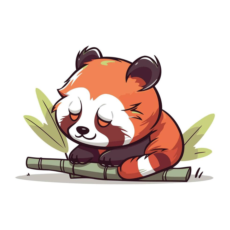 süß rot Panda Schlafen auf Bambus Ast. Vektor Illustration.