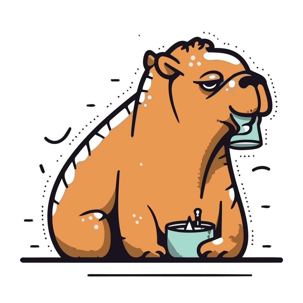 süß Karikatur Nilpferd mit ein Tasse von Tee. Vektor Illustration.