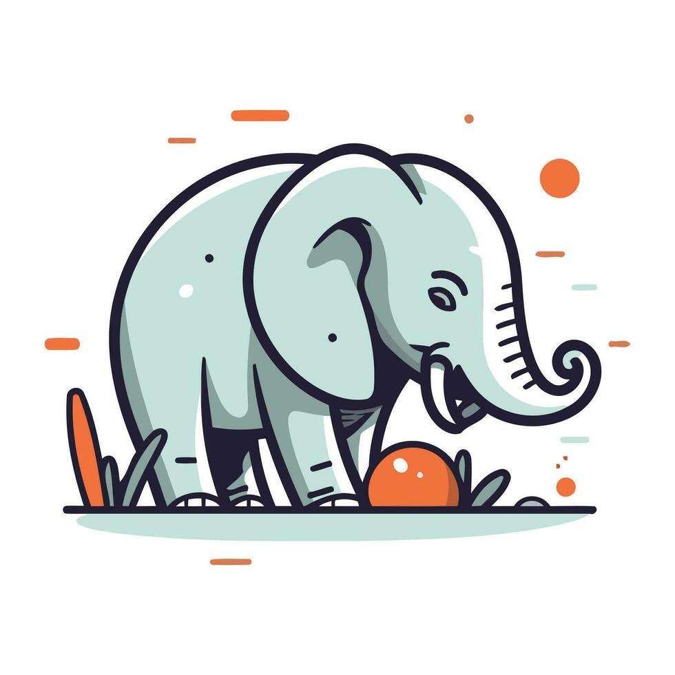 söt elefant med orange. vektor illustration i platt linjär stil.