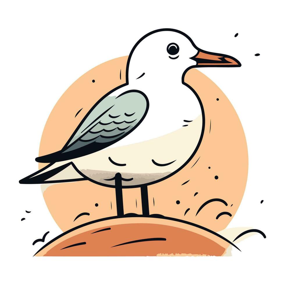 Möwe auf das Strand. Vektor Illustration im Karikatur Stil.