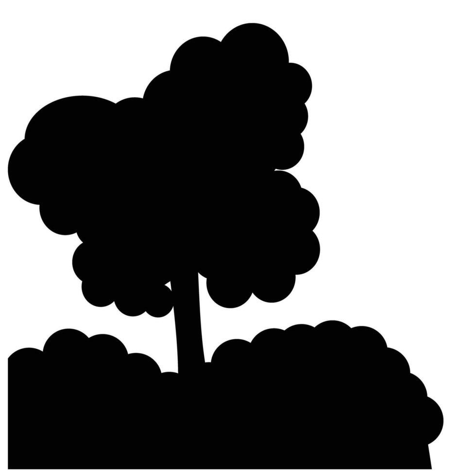 Baum Pflanze Silhouette isoliert Symbol Vektor Illustration Design schwarz und Weiß Stil. Silhouette von ein Baum mit Gras unterhalb. Pflanze Design Elemente zum verschiedene Zwecke