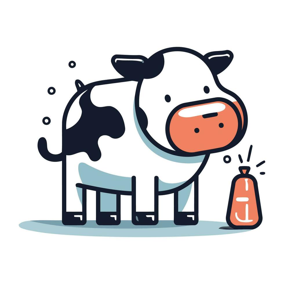 süß Kuh mit ein Tasche von Milch. Vektor Illustration im eben Stil