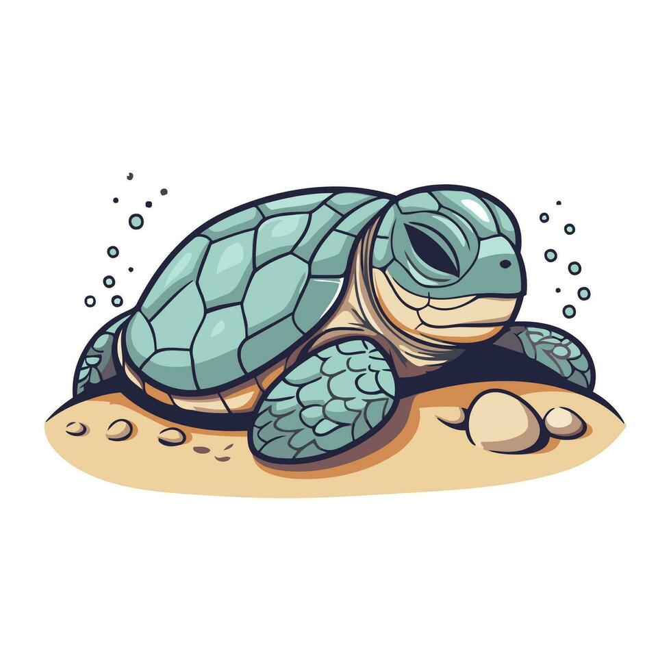 Meer Schildkröte im Karikatur Stil isoliert auf Weiß Hintergrund. Vektor Illustration.