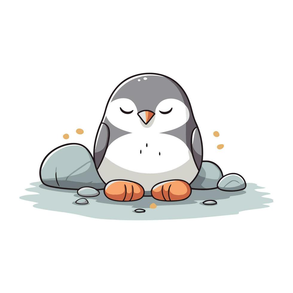 Pinguin Sitzung auf Felsen. süß Karikatur Vektor Illustration.