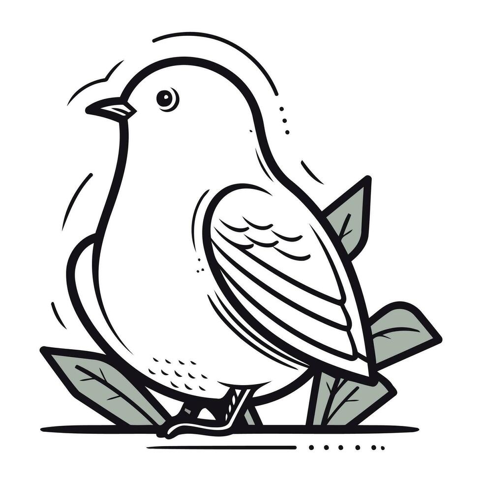 illustration av en fågel med löv på en vit bakgrund. vektor illustration