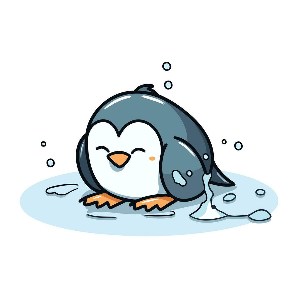 süß Pinguin im Wasser. Vektor Illustration. süß Karikatur Pinguin.
