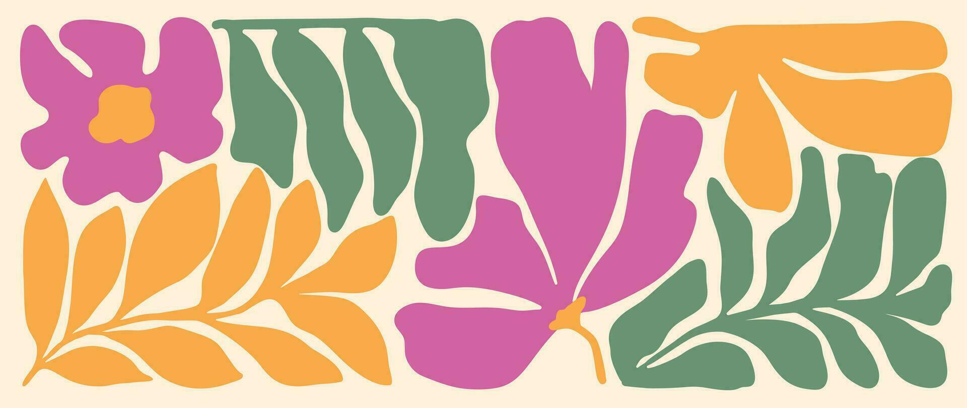 abstrakt botanisch Kunst Hintergrund Vektor. natürlich Hand gezeichnet Muster Design mit Blätter Zweig, Blume. einfach zeitgenössisch Stil illustriert Design zum Stoff, drucken, Abdeckung, Banner, Hintergrund. vektor