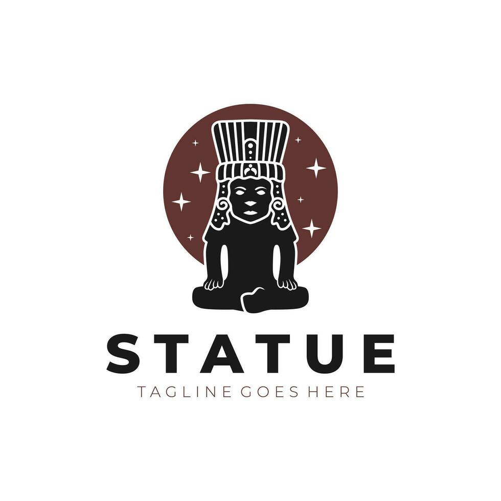 mexikansk aztec sittande figur sten staty logotyp vektor