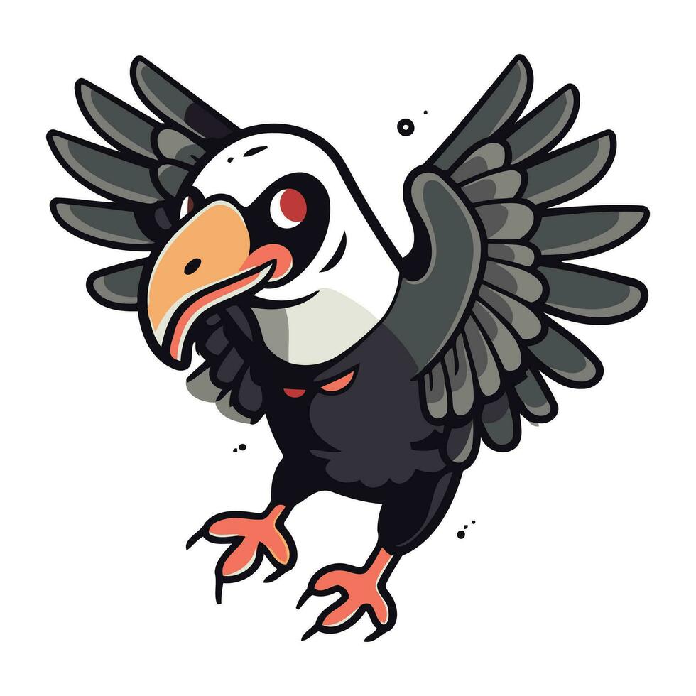 Karikatur Illustration von ein kahl Adler mit öffnen Flügel. Vektor Clip Kunst.
