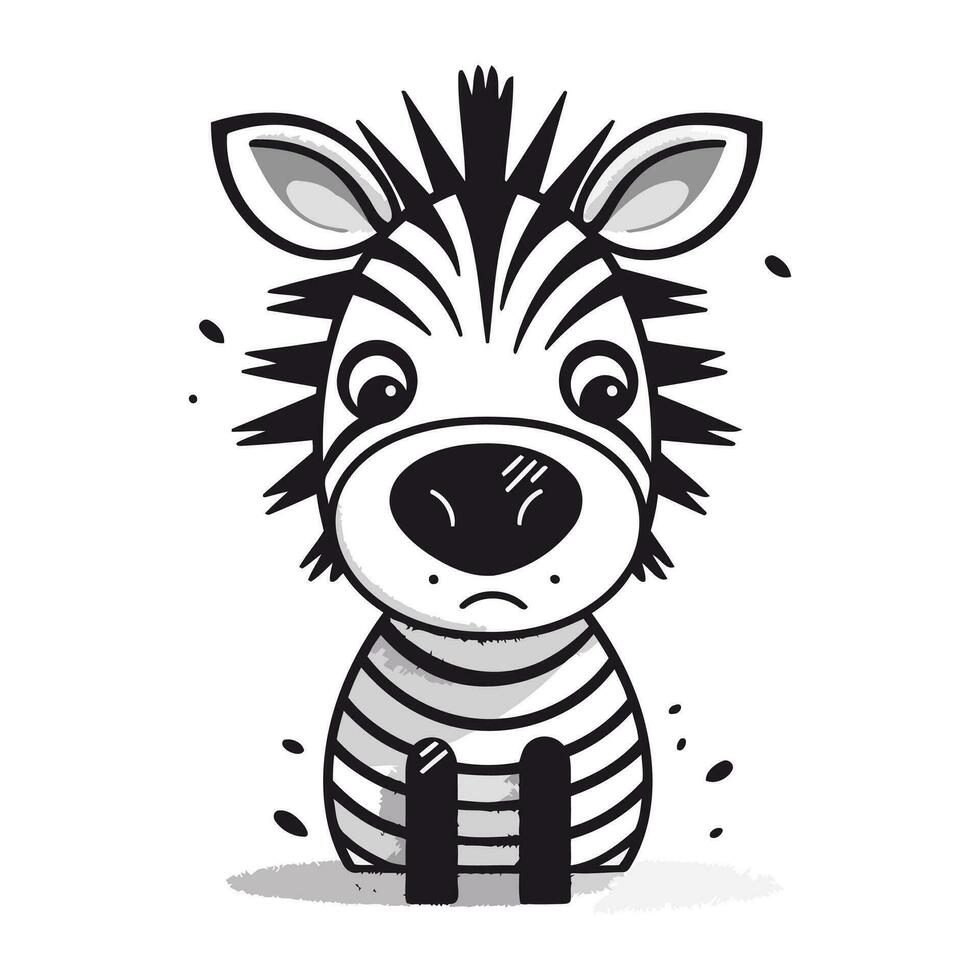 zebra tecknad serie klotter vektor illustration. hand dragen söt zebra.