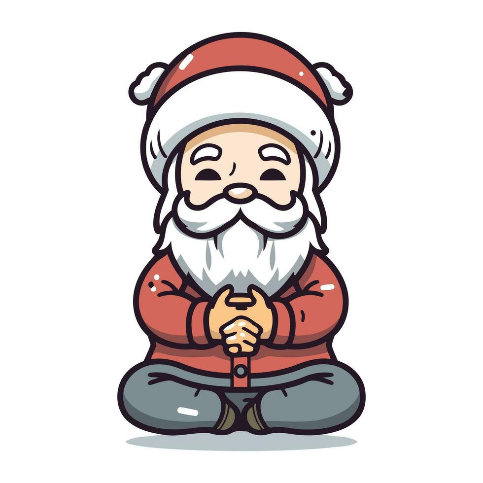 Santa claus Sitzung im Lotus Pose. Weihnachten Charakter. Vektor Illustration.