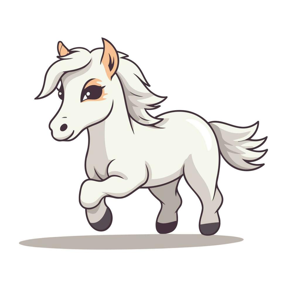 söt tecknad serie vit ponny isolerat på vit bakgrund. vektor illustration.