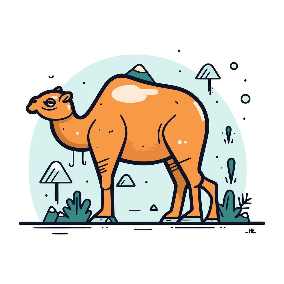 kamel vektor illustration. söt kamel i platt linjär stil.