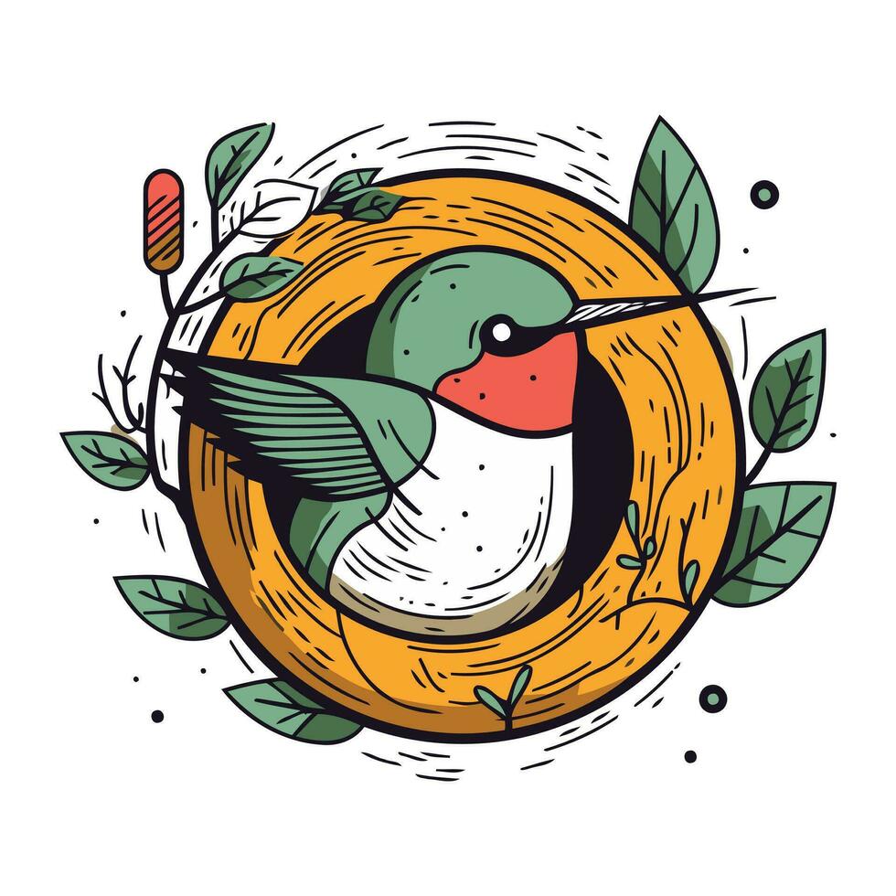 Vektor Hand gezeichnet Illustration von ein Vogel im ein Nest mit Blätter.
