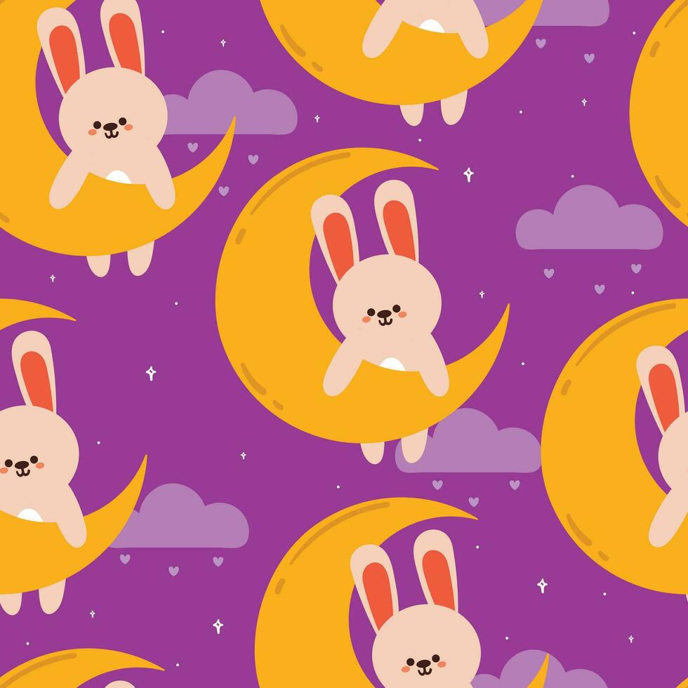 sömlös mönster tecknad serie kanin på de måne. söt illustration design. djur- mönster för gåva slå in papper vektor