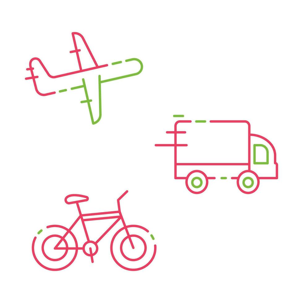 rot und Grün Transport Symbole - - Silhouetten von ein Flugzeug, Auto und Fahrrad vektor