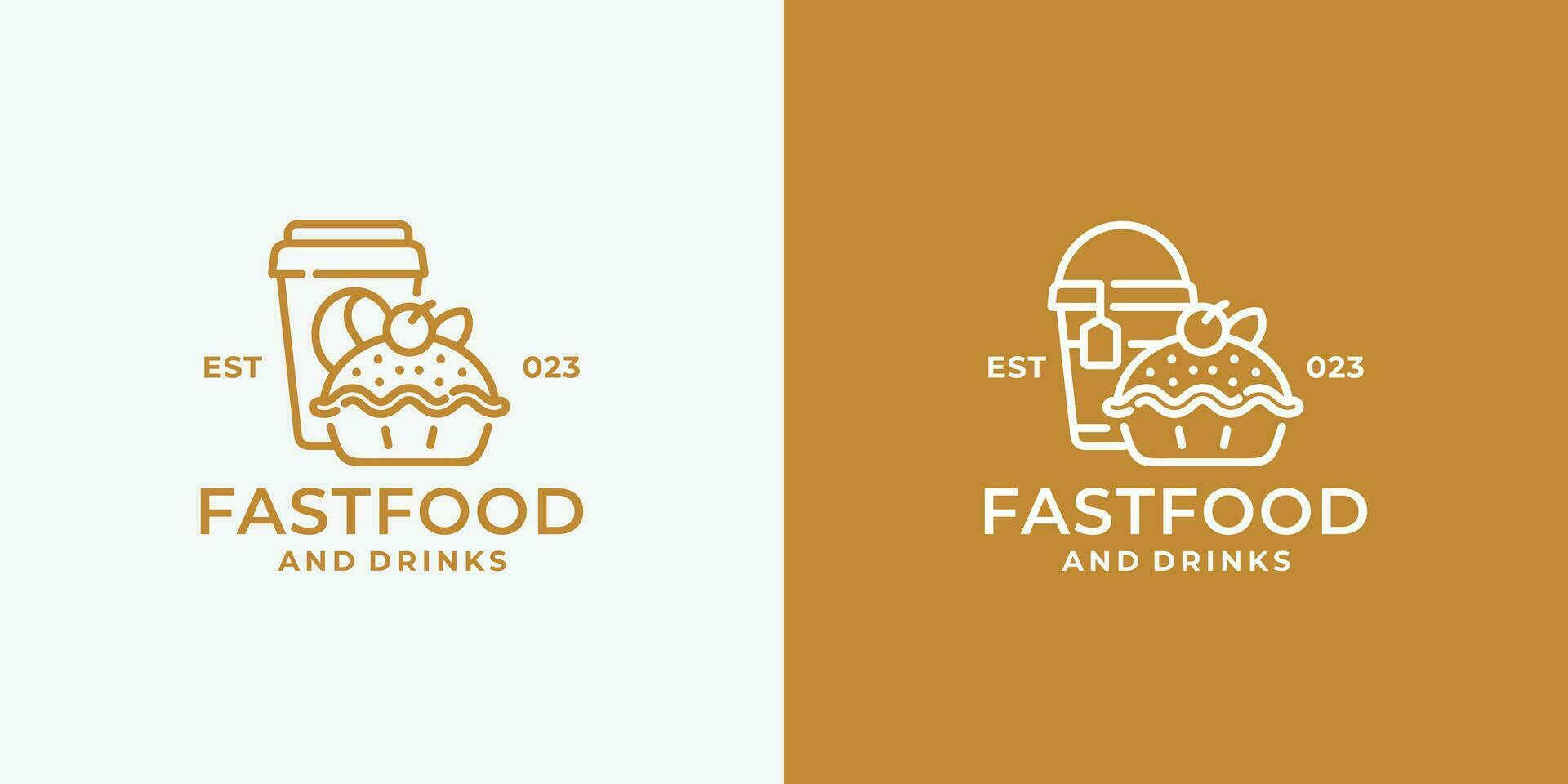 Kuchen Kuchen und trinken schnell Essen Logo Design Vektor
