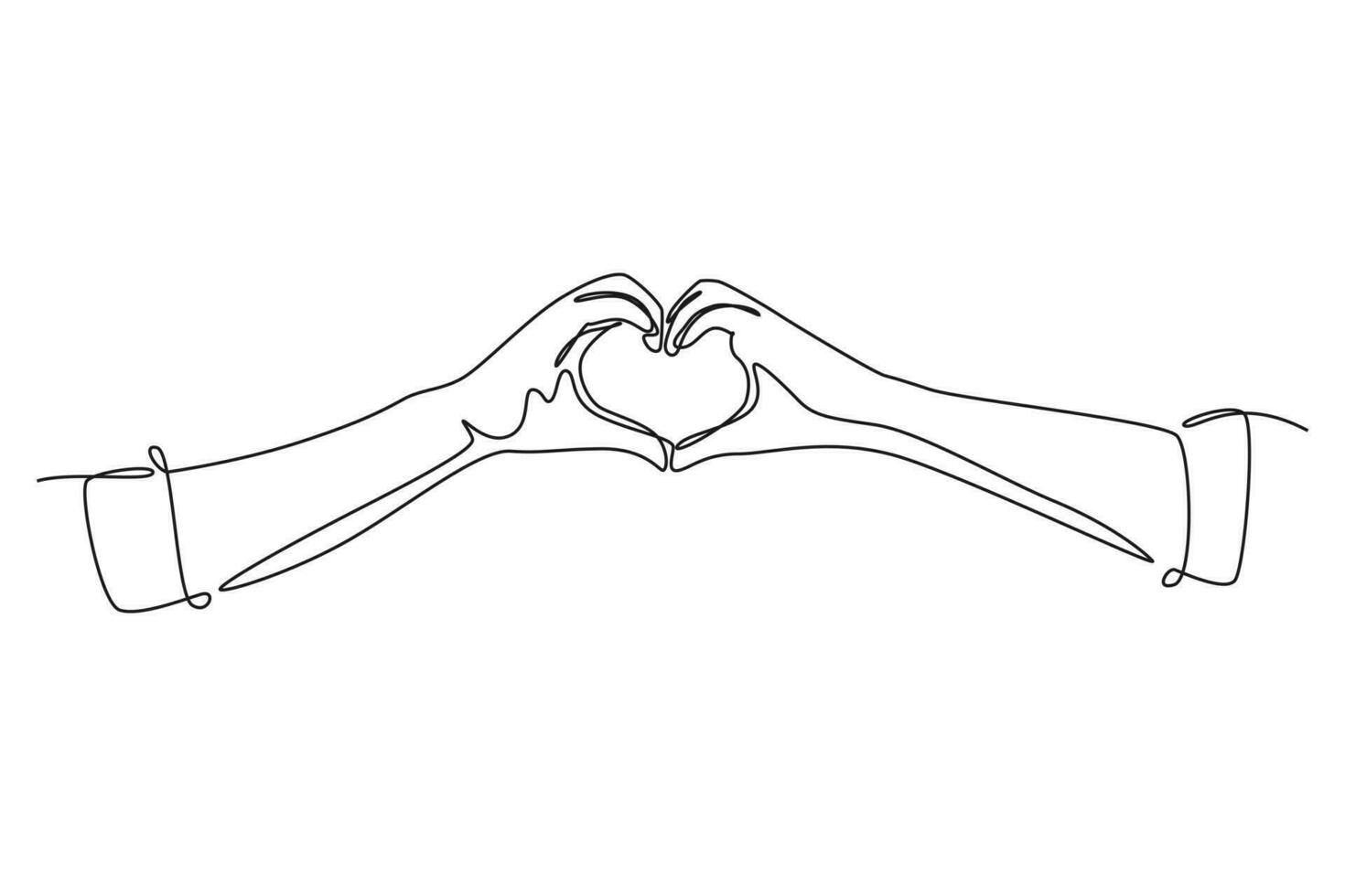 kontinuierlich einer Linie Zeichnung von jung glücklich Paar gebildet Herz geformt mit ihr Hände wie Liebe Symbol. romantisch Liebe Beziehung Ehe Konzept. Single Linie zeichnen Design Vektor Grafik Illustration