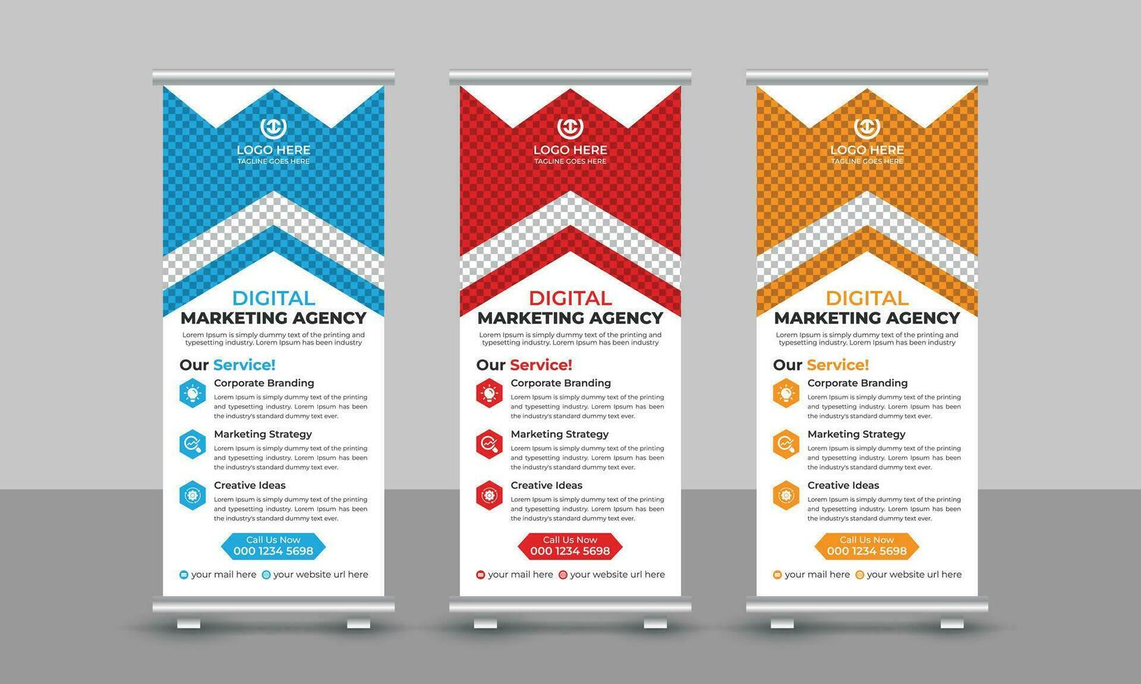 korporativ Digital Marketing Agentur Geschäft rollen oben Banner Design ziehen oben Beschilderung standee x einziehbar Banner Design Vorlage vektor