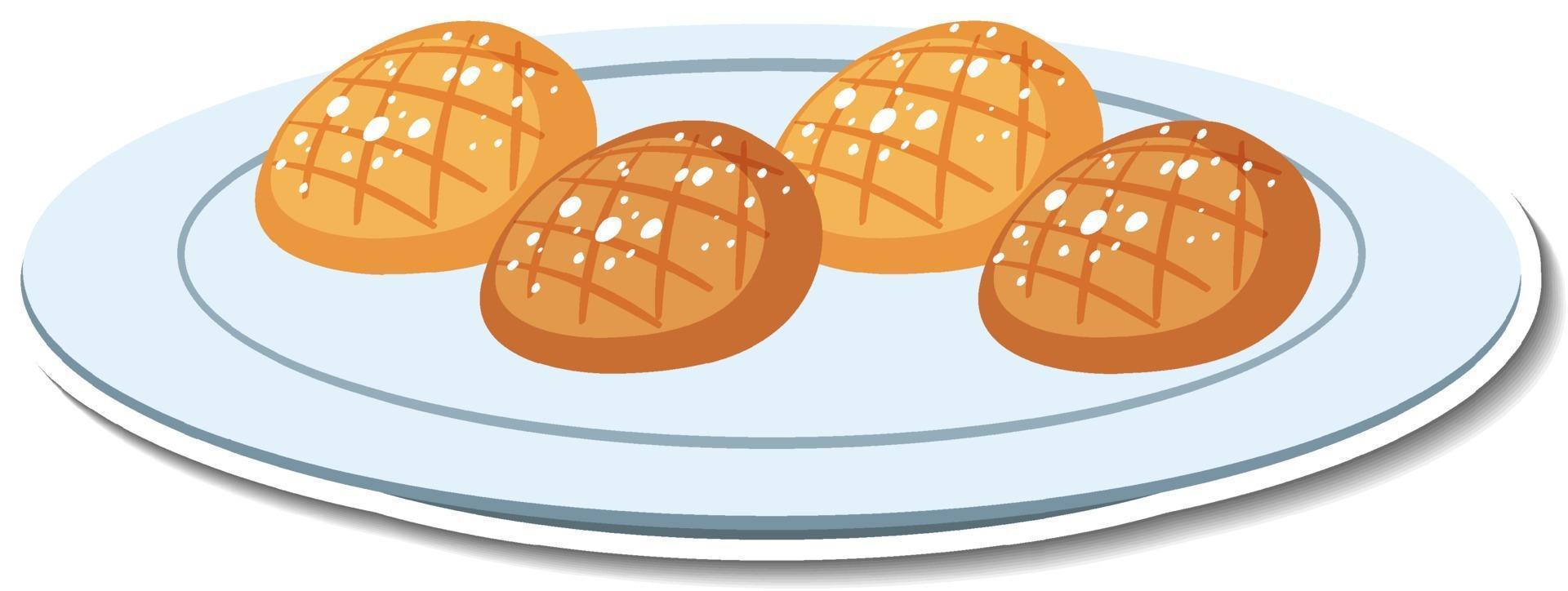 Brot auf Teller Aufkleber auf weißem Hintergrund vektor