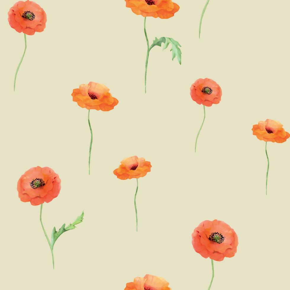 Aquarell nahtlos Muster mit Hand gezeichnet Sommer- hell rot Mohn Blumen. isoliert auf Farbe Hintergrund. Design zum Einladungen, Hochzeit, Liebe oder Gruß Karten, Papier, drucken, Textil- vektor