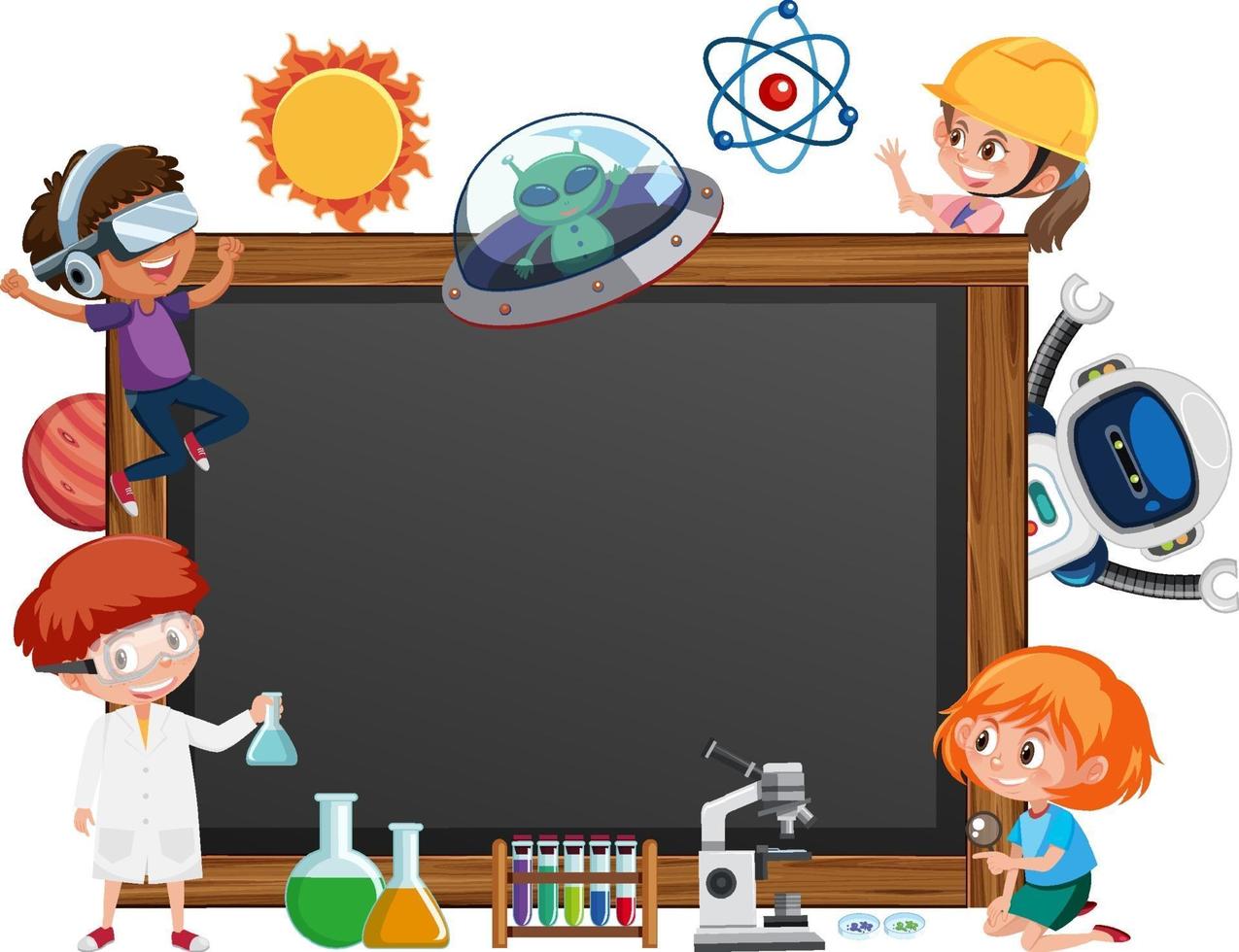 leere Tafel mit Kindern im Technologiethema vektor