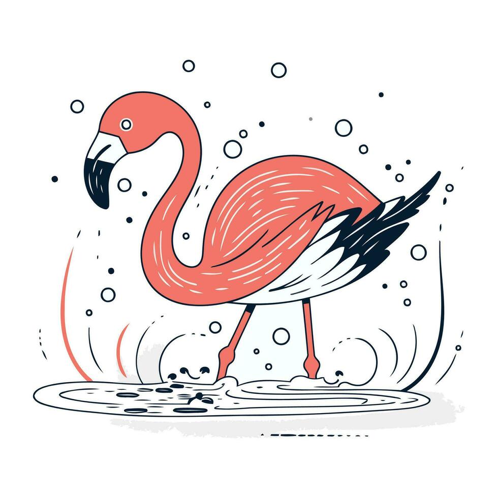 Flamingo auf ein Weiß Hintergrund. Vektor Illustration im Gekritzel Stil.