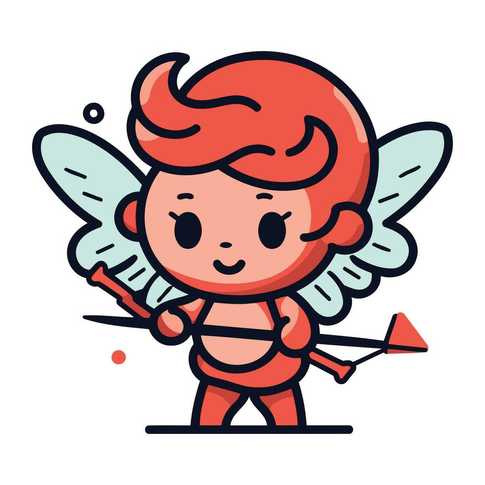 söt cupid med vingar och rosett. vektor illustration i tecknad serie stil.