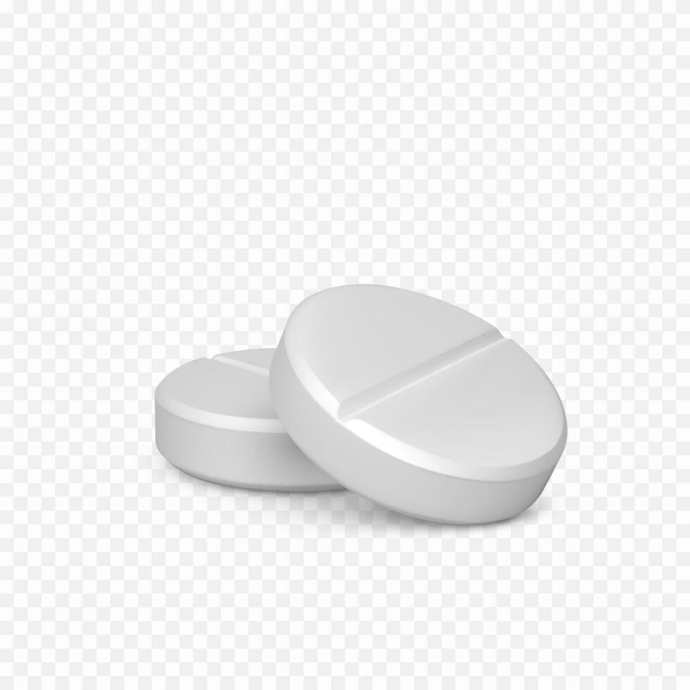 Paar von Pillen. realistisch Weiß Pillen. Vitamine Kapsel auf Weiß Hintergrund. realistisch Behandlung Tablette. Vektor Illustration