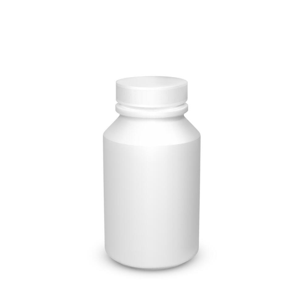 Weiß Plastik Flasche Vorlage isoliert auf Weiß Hintergrund. Container zum Pillen. Vektor Abbildung
