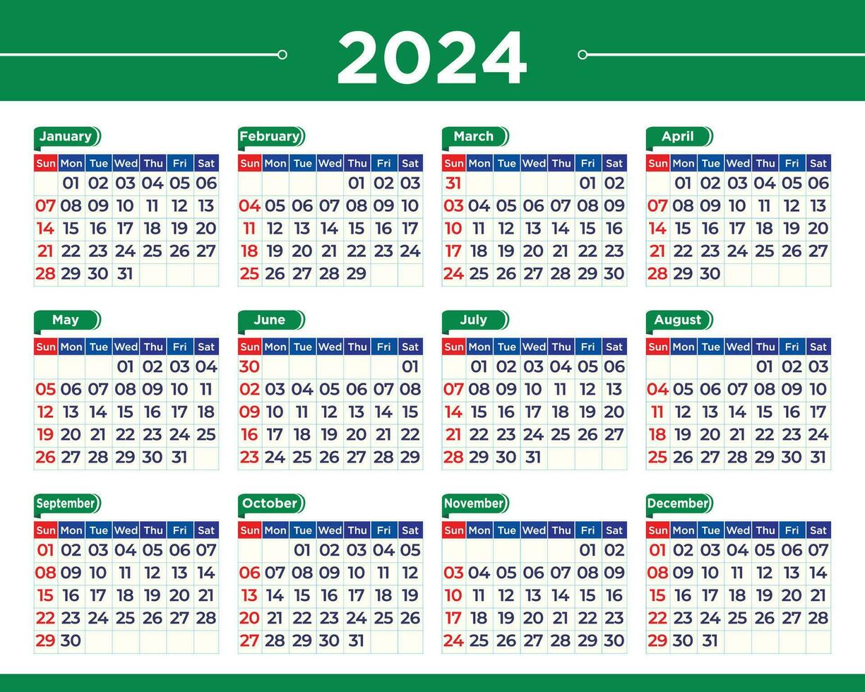 Kalender Design zum 2024 oder Neu Jahr Kalender vektor