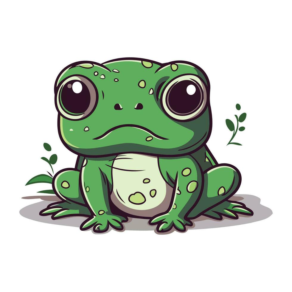 süß Grün Frosch isoliert auf ein Weiß Hintergrund. Vektor Illustration.