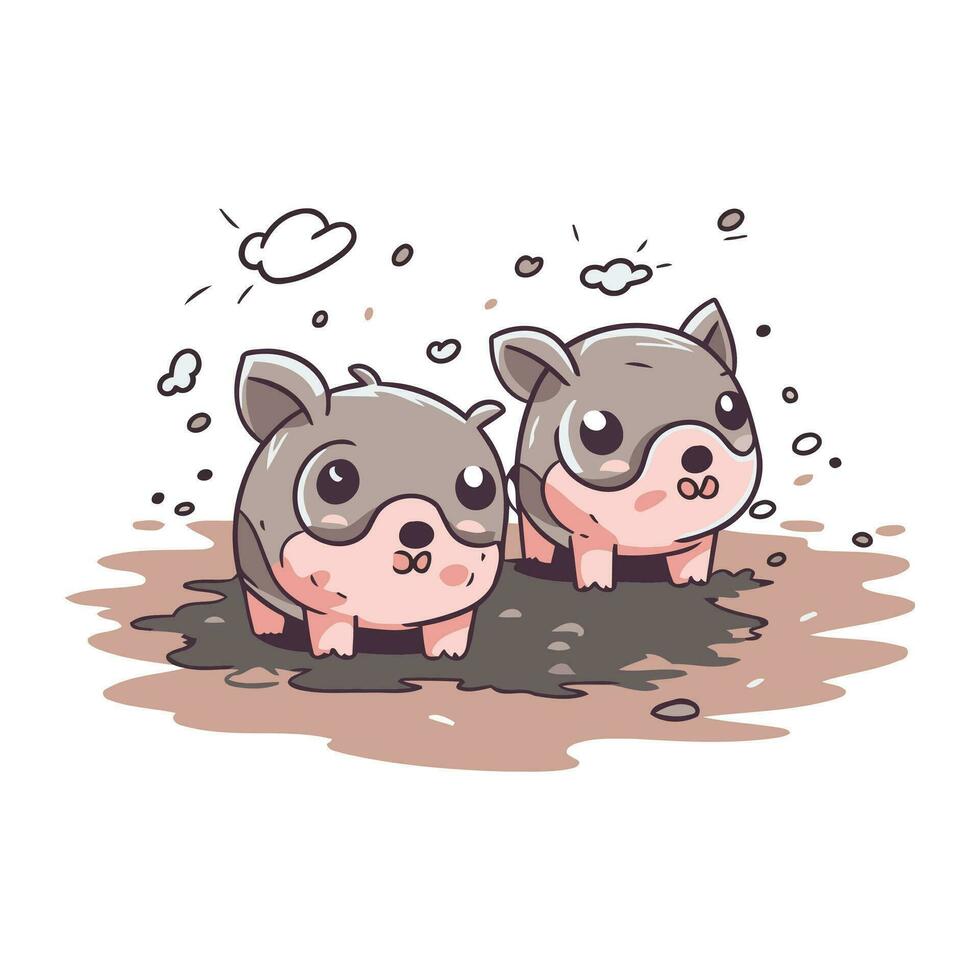 söt tecknad serie gris och hund spelar i de lera. vektor illustration.