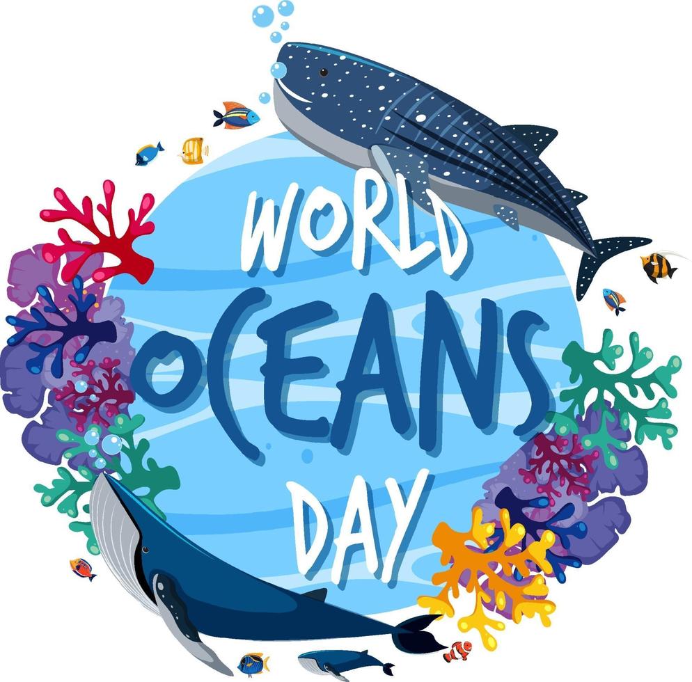 världsdagsbanner med många olika havsdjur vektor