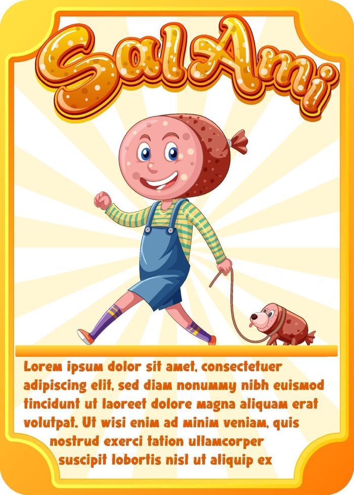 karaktärsspel kortmall med ord salami vektor