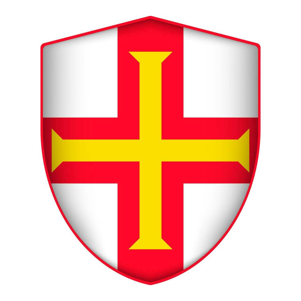 Guernsey Flagge im Schild Form. Vektor Illustration.