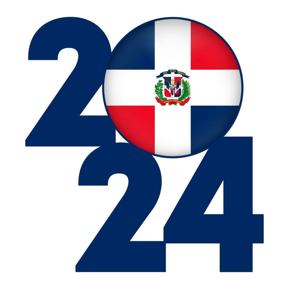 glücklich Neu Jahr 2024 Banner mit dominikanisch Republik Flagge innen. Vektor Illustration.
