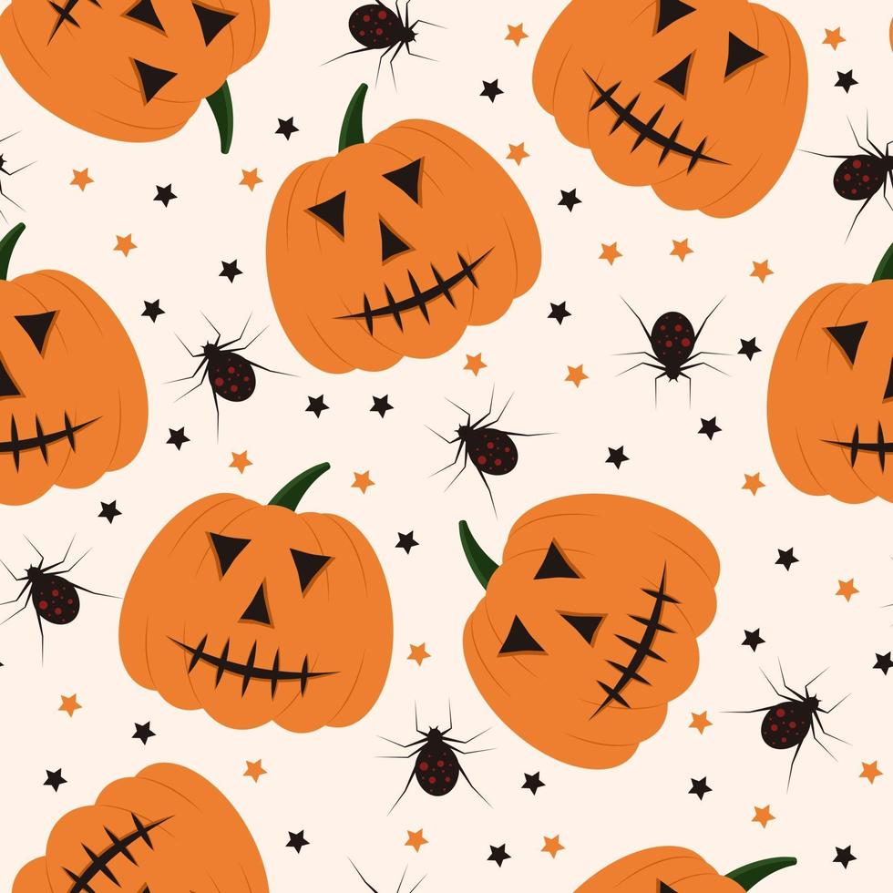 Halloween-Kürbis-Muster. beängstigender Kürbis- und Spinnenhintergrund. vektor