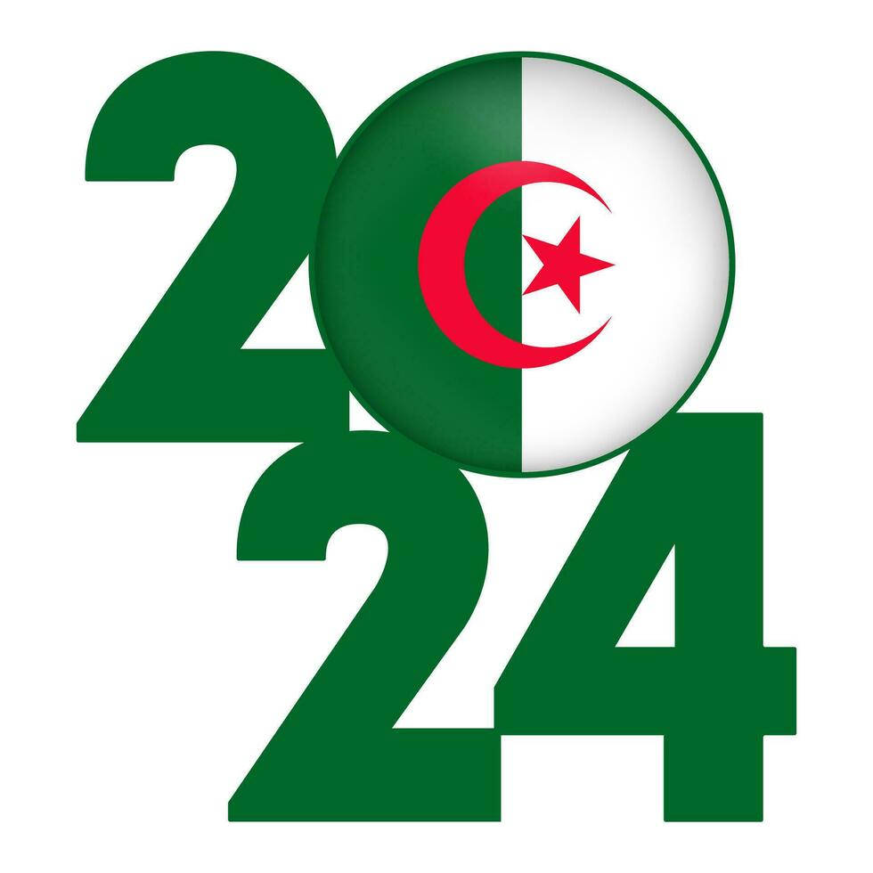 Lycklig ny år 2024 baner med algeriet flagga inuti. vektor illustration.